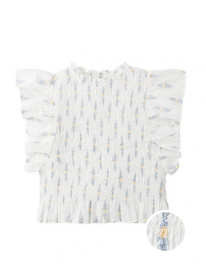 Anaise Smocked Floral Peplum Top with Ruffle Sleeves
