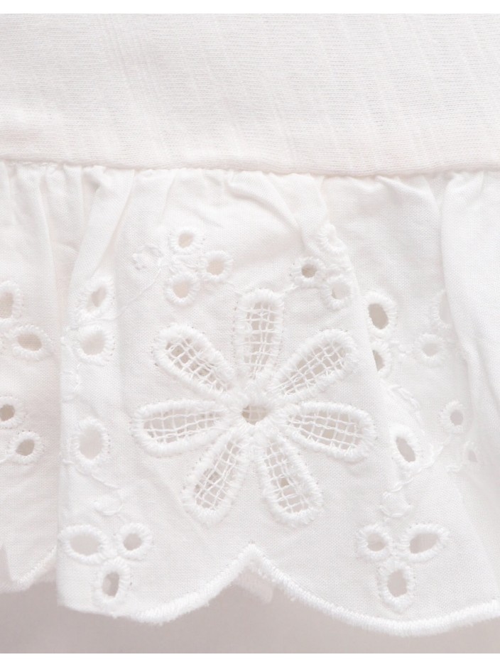 Joanne Boxy Top with Ruffle Eyelet Sleeves