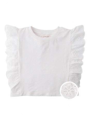 Joanne Boxy Top with Ruffle Eyelet Sleeves