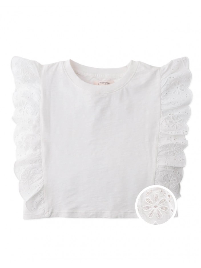 Joanne Boxy Top with Ruffle Eyelet Sleeves