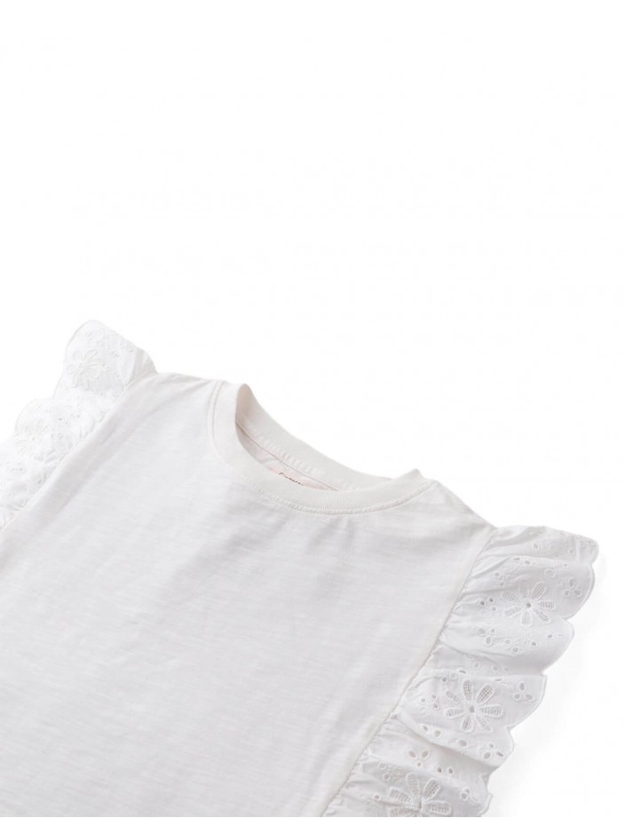 Joanne Boxy Top with Ruffle Eyelet Sleeves