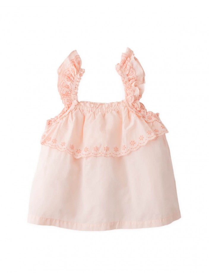 Katherine Ruffle Sleeve Top with Embroidered Yoke