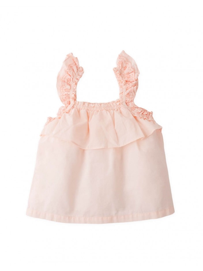 Katherine Ruffle Sleeve Top with Embroidered Yoke