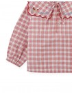 Baby Gracia Checkered Blouse with Poodle Embroidery and Scalloped Sailor Collar