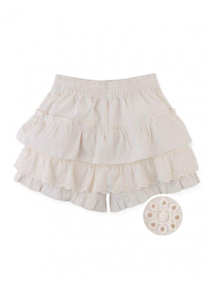 Verena Tiered Ruffled Shorts with Embroidered Lace Trims