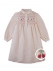 Dorethea Dress with Cherry Embroidered Hand-Smocked Bodice, Standing Collar, and Half Placket