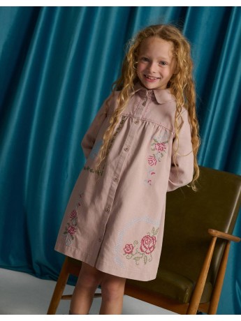 Minerva Shift Dress with Peter Pan Collar and Cross-Stitch Embroidery