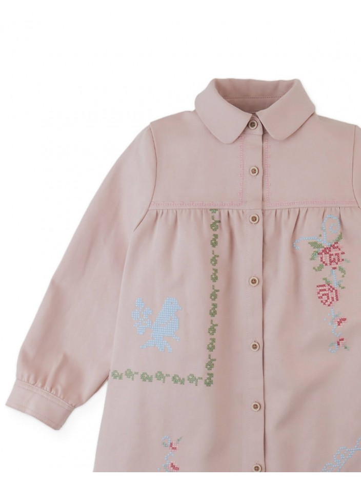 Minerva Shift Dress with Peter Pan Collar and Cross-Stitch Embroidery