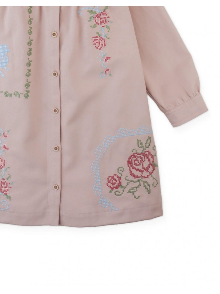 Minerva Shift Dress with Peter Pan Collar and Cross-Stitch Embroidery