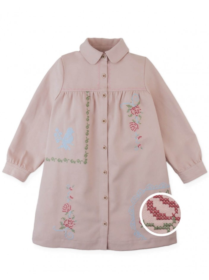 Minerva Shift Dress with Peter Pan Collar and Cross-Stitch Embroidery