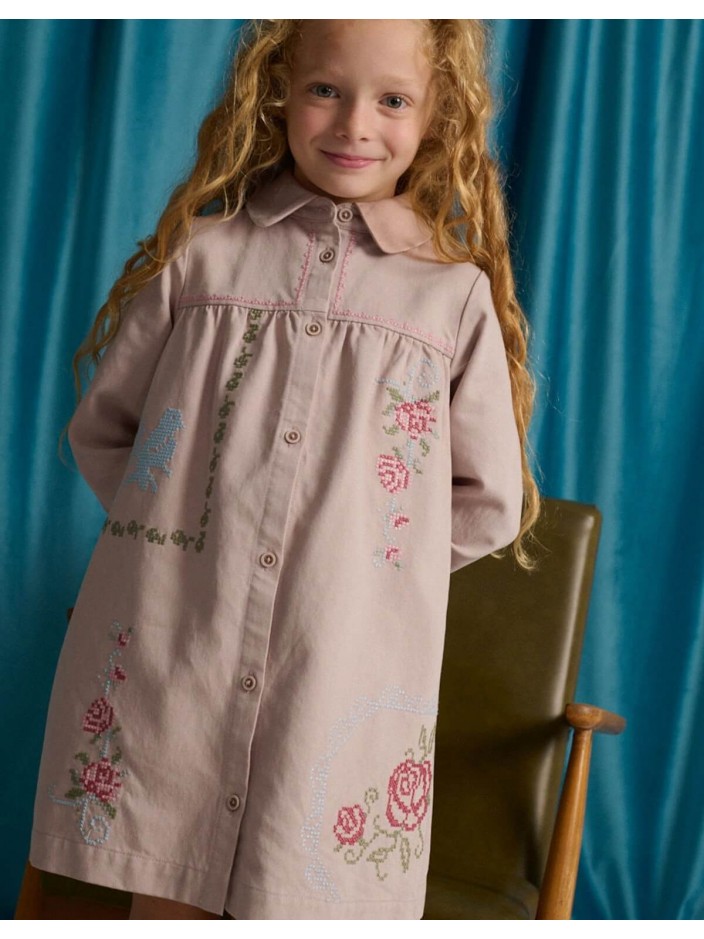 Minerva Shift Dress with Peter Pan Collar and Cross-Stitch Embroidery