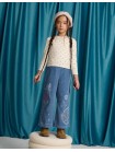 Gladys Wide-Leg Corduroy Pants with Rose Cross- Stitch Embroidery