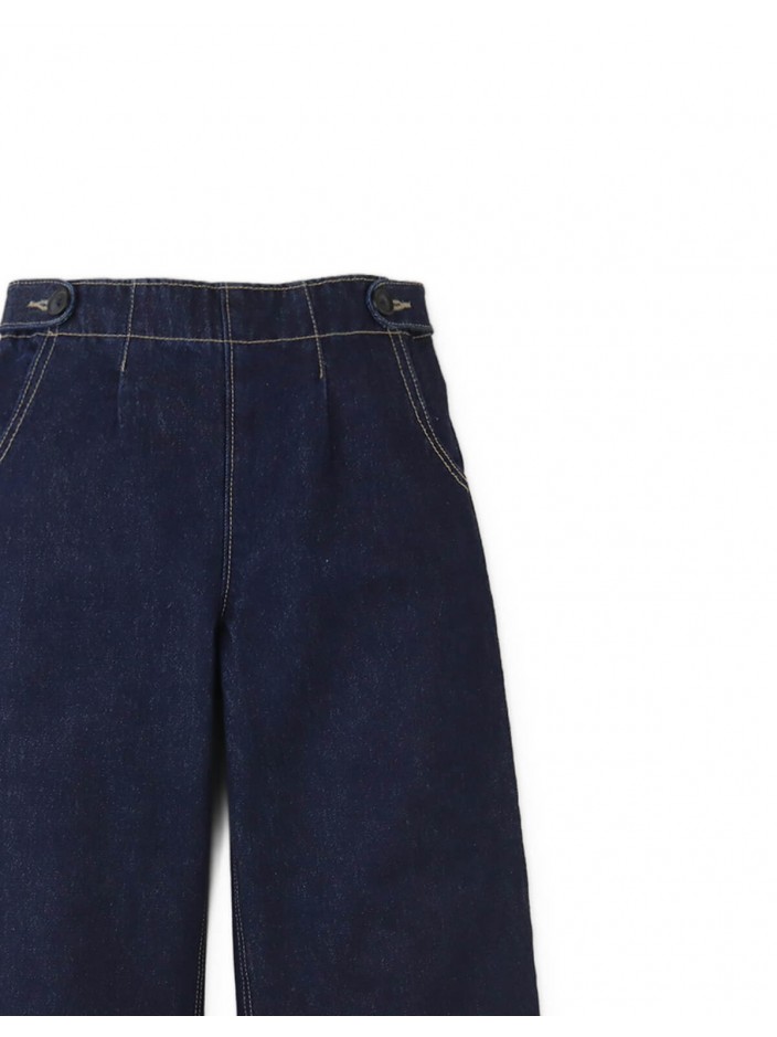 Christina Pull-On Wide-Leg Denim Jeans with Side Tabs and Pockets