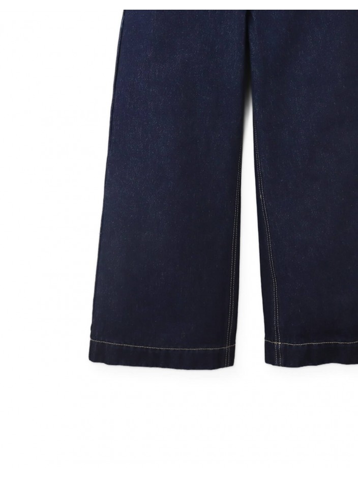 Christina Pull-On Wide-Leg Denim Jeans with Side Tabs and Pockets