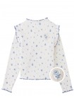 Drusilla Tee with Ruffled Shoulders and Cross-Stitched Flower Appliqué with Lace Trims