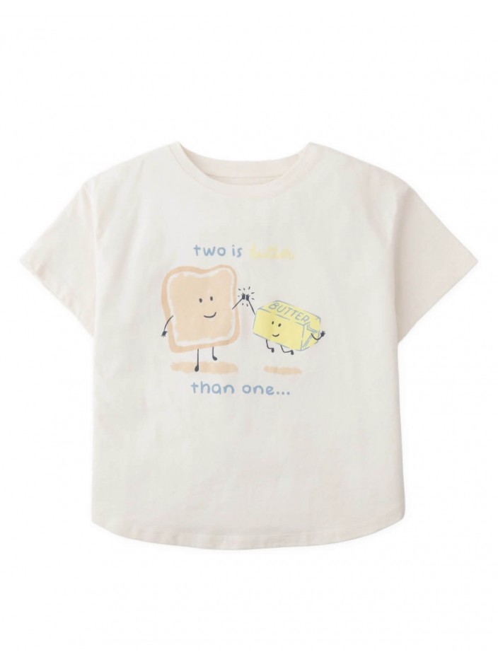 Shea Curved Hem Graphic Tee in Toast and Butter