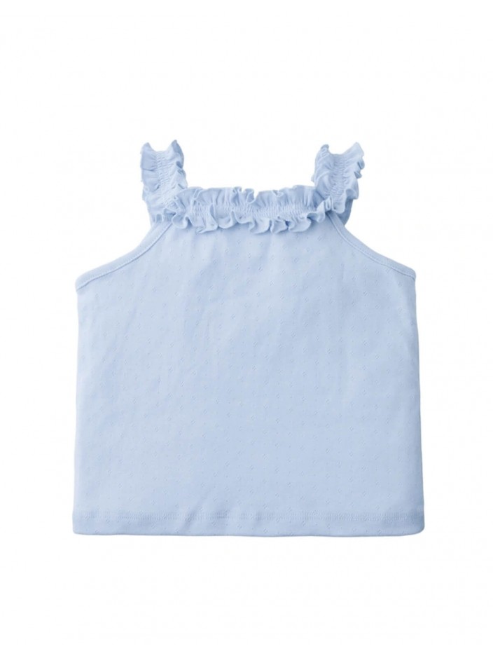 Lori Pointelle Halter Top with Ruffled Neck