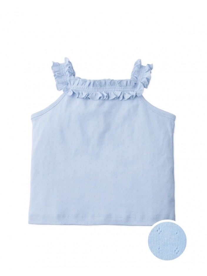 Lori Pointelle Halter Top with Ruffled Neck