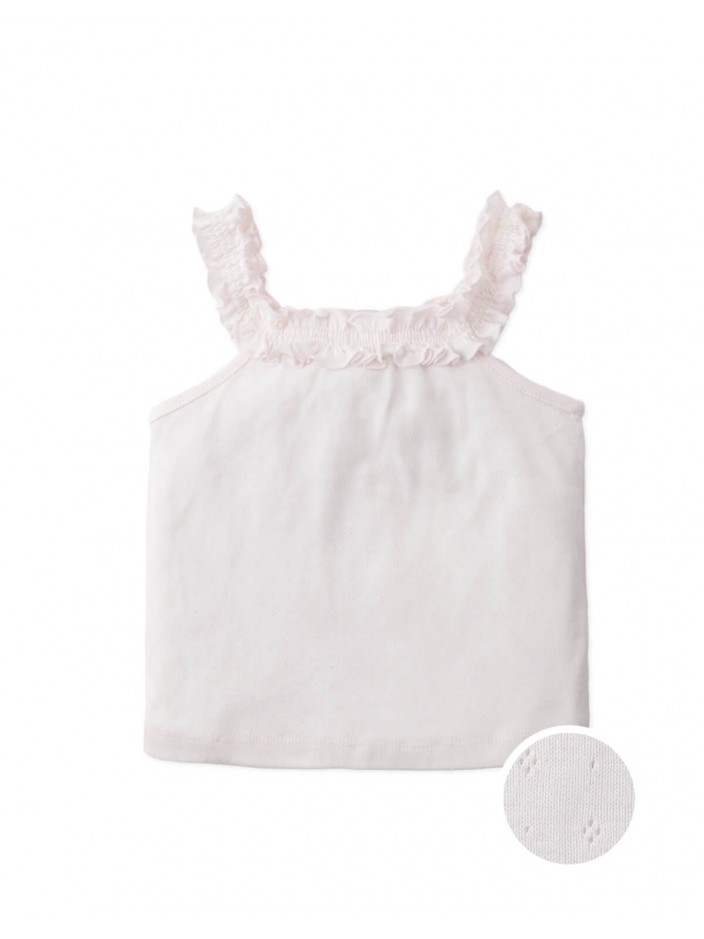 Lori Pointelle Halter Top with Ruffled Neckl