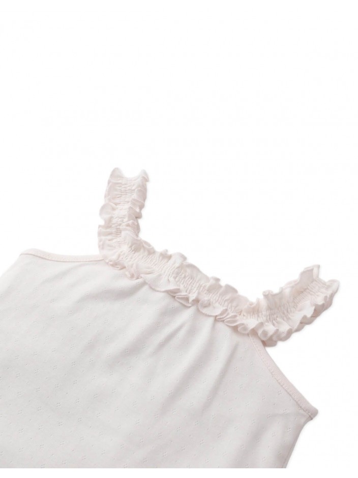 Lori Pointelle Halter Top with Ruffled Neckl