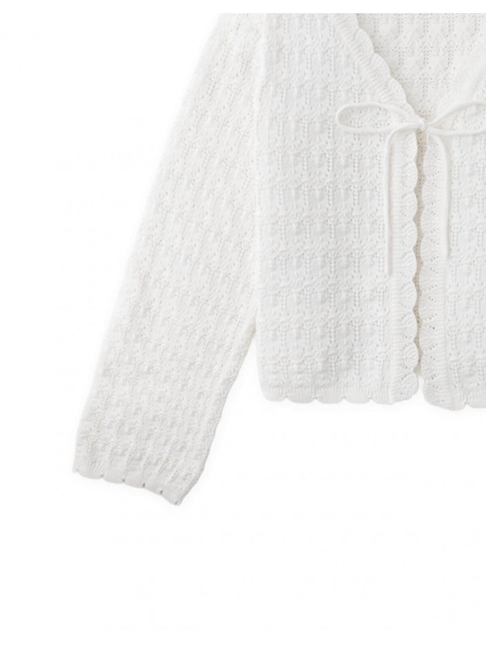 Maeve Pointelle Knit Cardigan with Bell Sleeves
