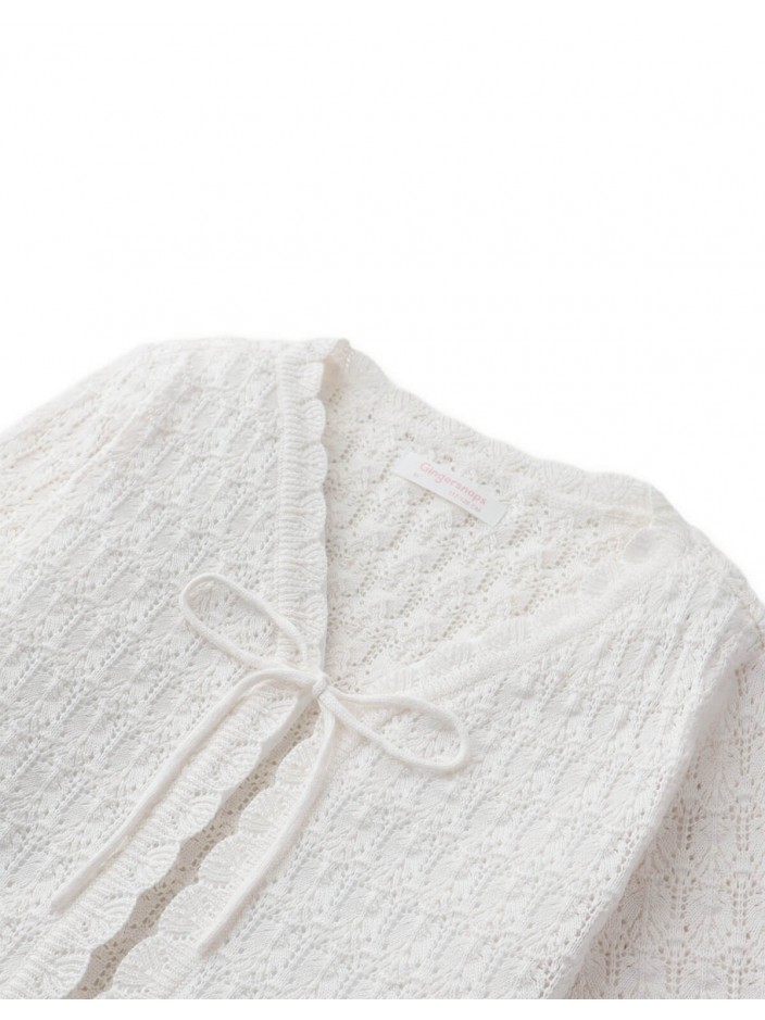 Maeve Pointelle Knit Cardigan with Bell Sleeves