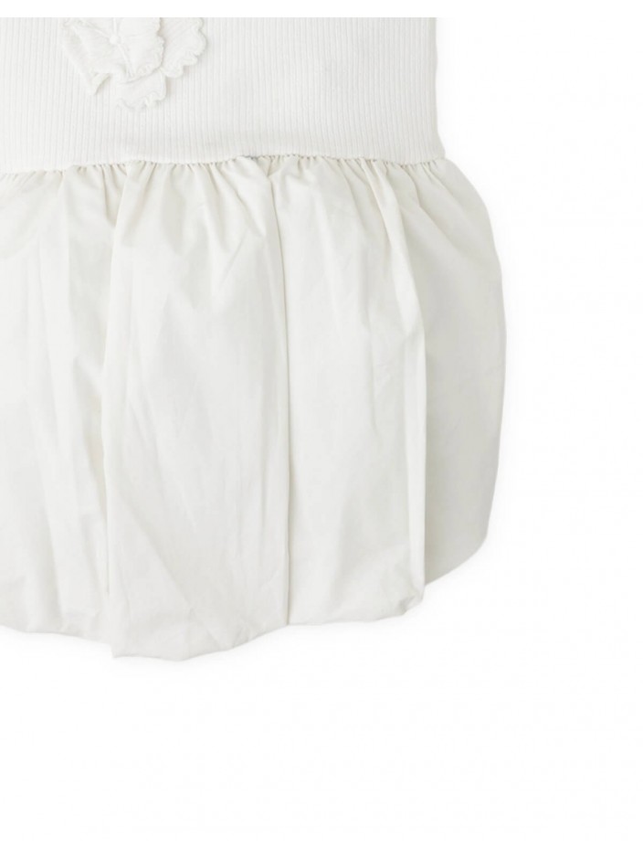 Oriana Bubble Dress with Ribbed Bodice and Floral Appliqués