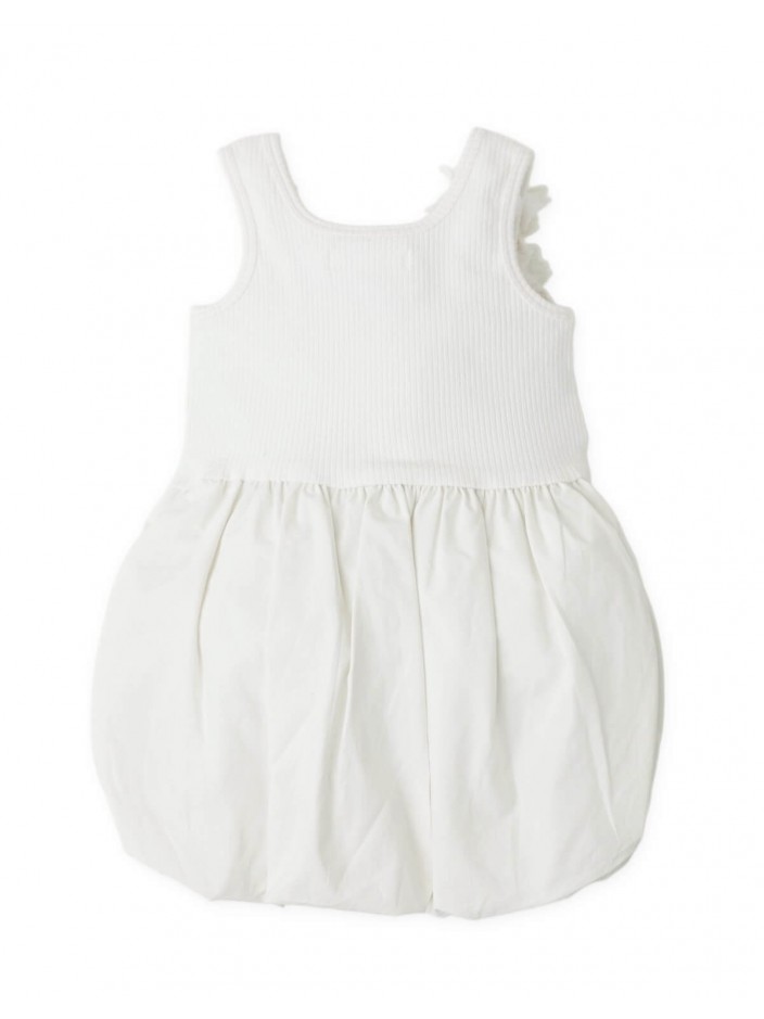 Oriana Bubble Dress with Ribbed Bodice and Floral Appliqués
