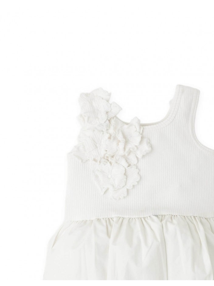 Oriana Bubble Dress with Ribbed Bodice and Floral Appliqués