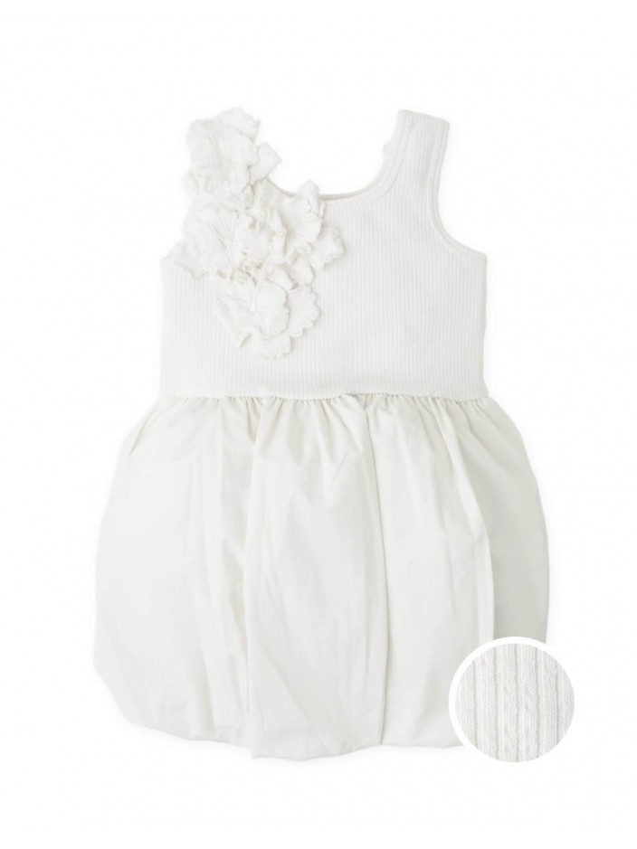 Oriana Bubble Dress with Ribbed Bodice and Floral Appliqués