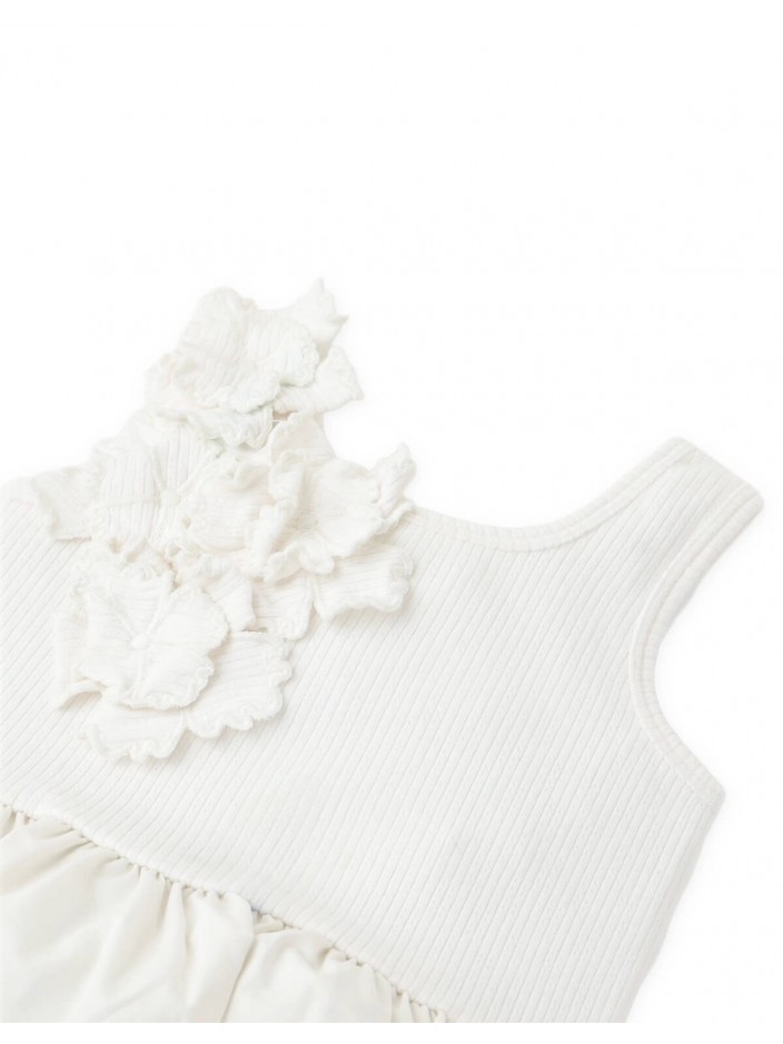 Oriana Bubble Dress with Ribbed Bodice and Floral Appliqués