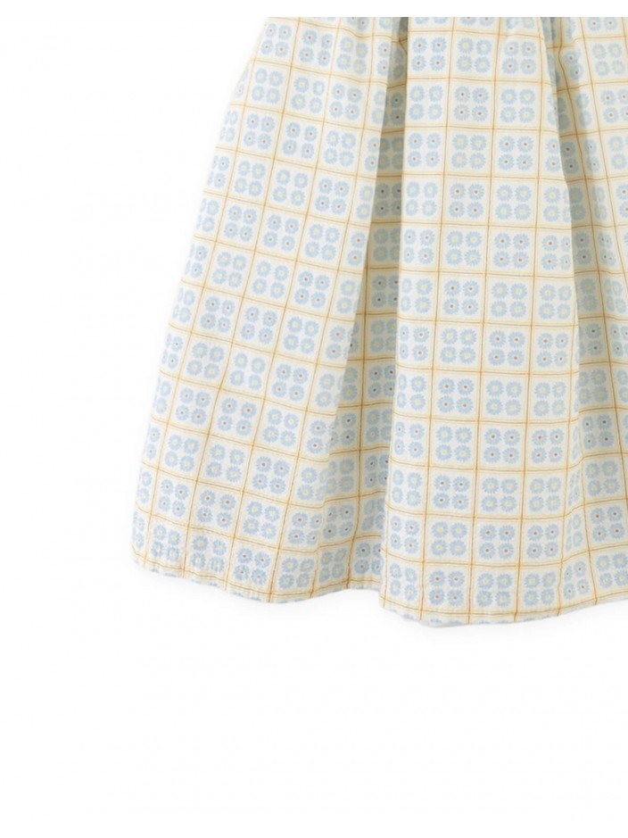 Samara Midi Dress with Pointelle Knit Bodice and Printed Skirt