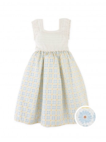 Samara Midi Dress with Pointelle Knit Bodice and Printed Skirt