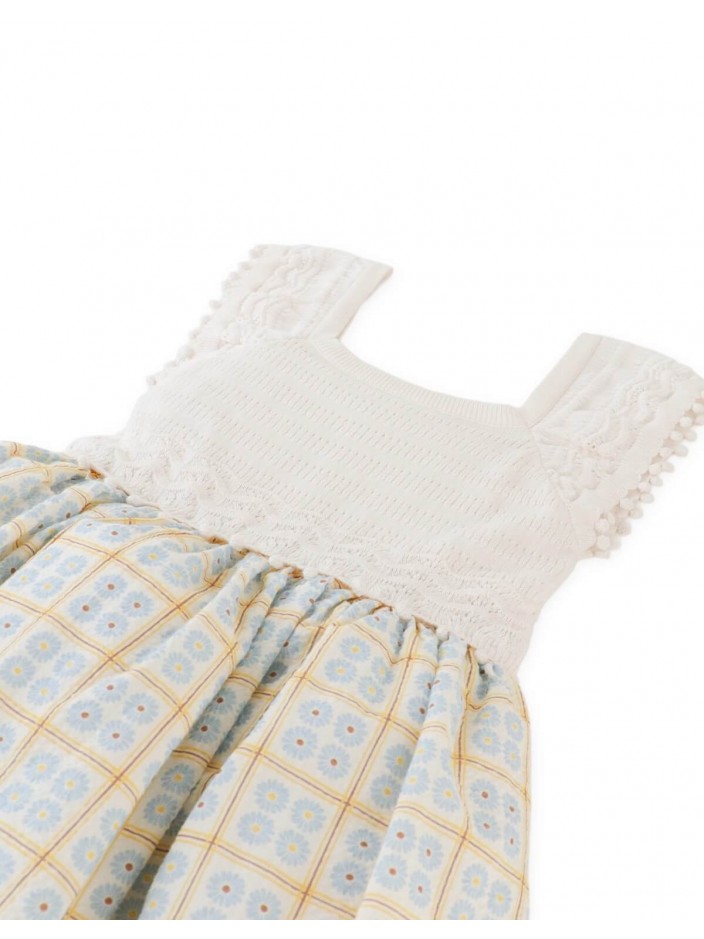 Samara Midi Dress with Pointelle Knit Bodice and Printed Skirt