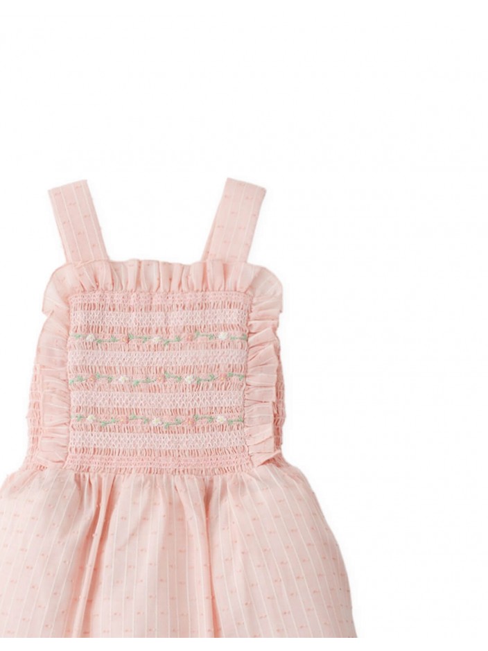 Delphine Smocked Apron Dress with Hand Embroidery