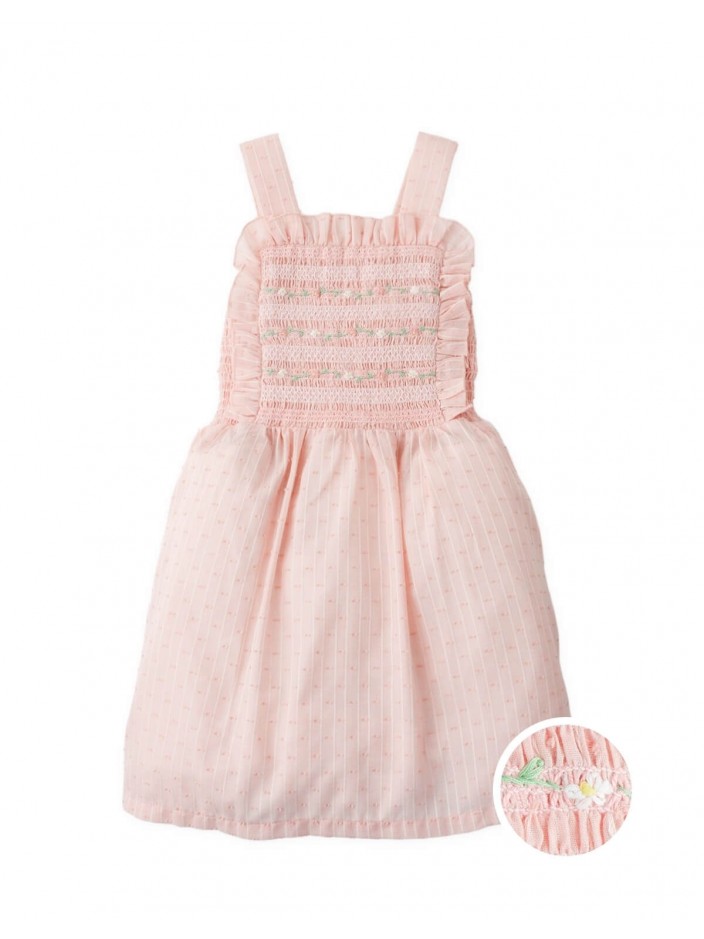 Delphine Smocked Apron Dress with Hand Embroidery