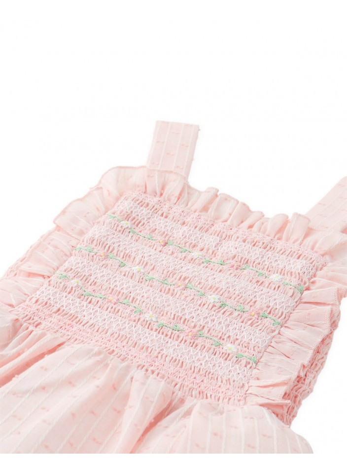 Delphine Smocked Apron Dress with Hand Embroidery