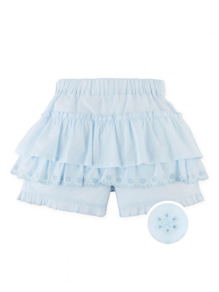 Elara Tiered Ruffle Shorts with Eyelet Embroidery