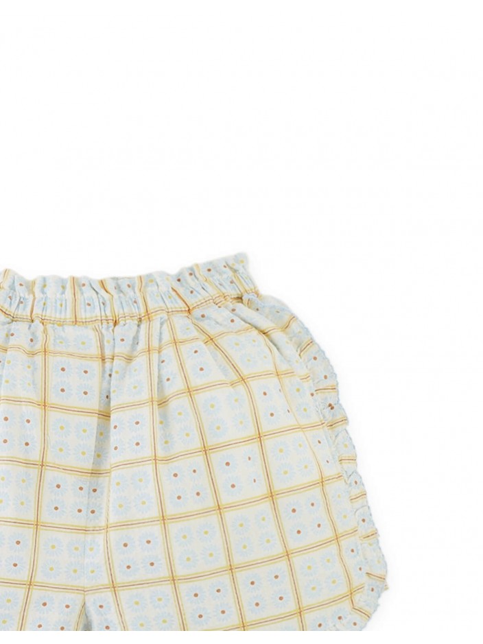 Astrid Daisy Print Ruffle Shorts with Picot Trim