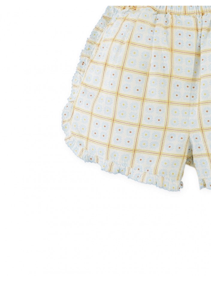 Astrid Daisy Print Ruffle Shorts with Picot Trim