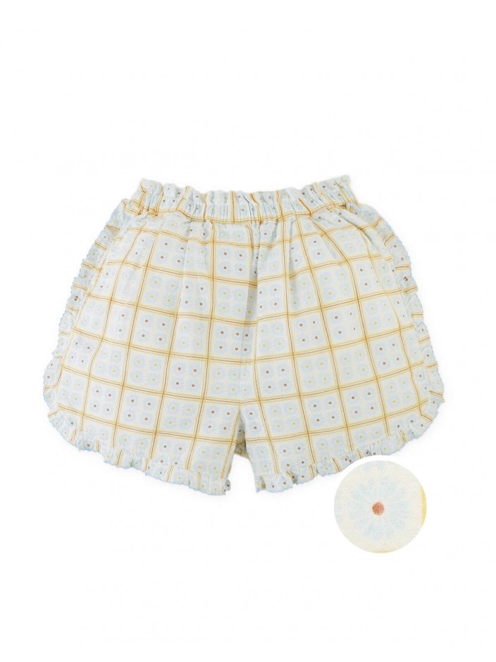 Astrid Daisy Print Ruffle Shorts with Picot Trim