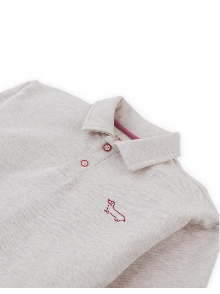 Stefano French Terry Polo Pullover with Chest Dachshund Embroidery