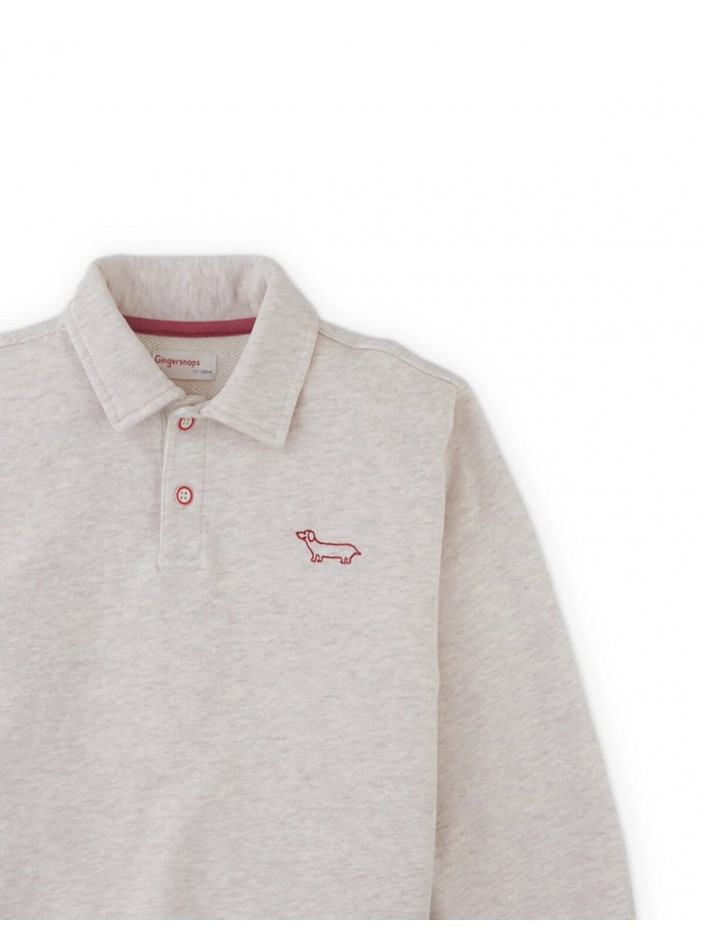 Stefano French Terry Polo Pullover with Chest Dachshund Embroidery