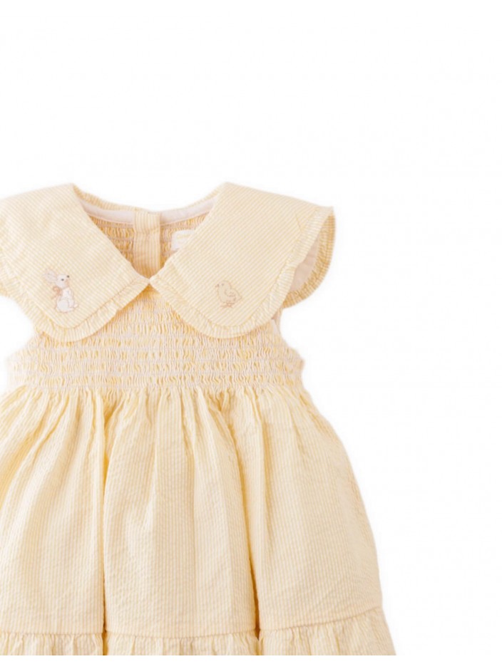 Baby Frances Striped Dress with Bunny and Chick Embroidered Collar