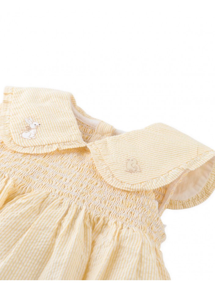 Baby Frances Striped Dress with Bunny and Chick Embroidered Collar