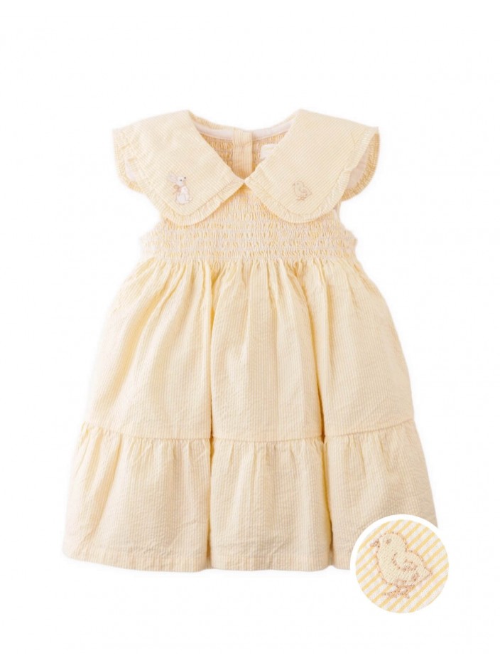 Baby Frances Striped Dress with Bunny and Chick Embroidered Collar