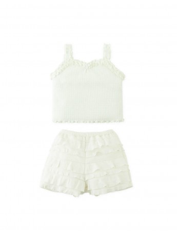 Baby Ruffled Shorts Set with Rosette Appliqué