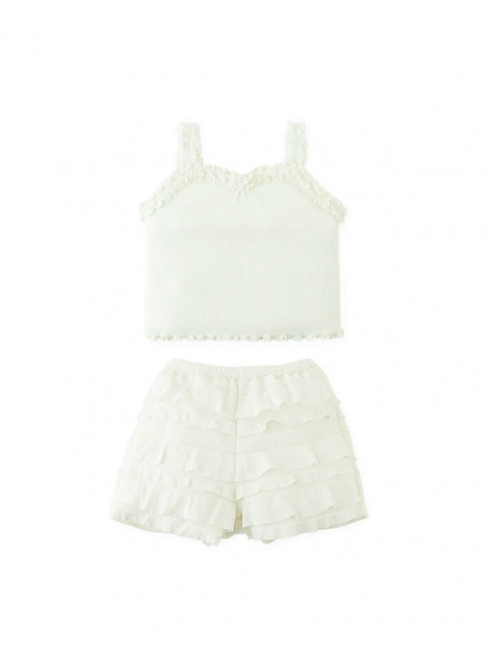 Baby Ruffled Shorts Set with Rosette Appliqué
