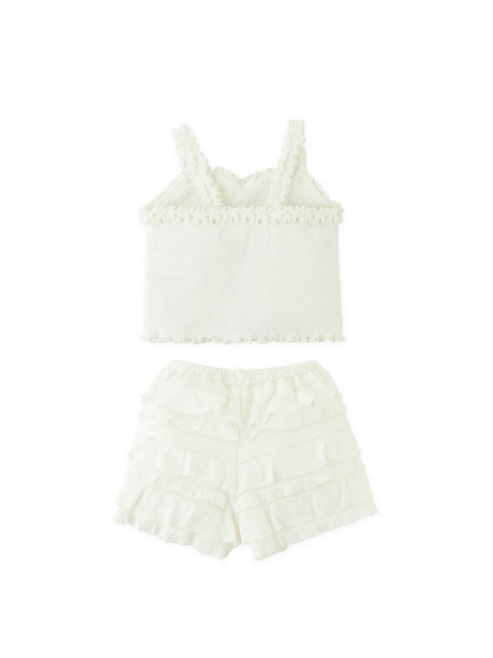 Baby Ruffled Shorts Set with Rosette Appliqué