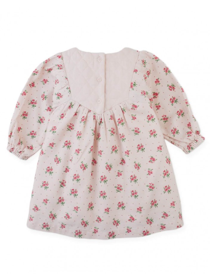 Baby Olivia Floral Printed Dress with Cross-Stitch Embroidery on Quilted Yoke